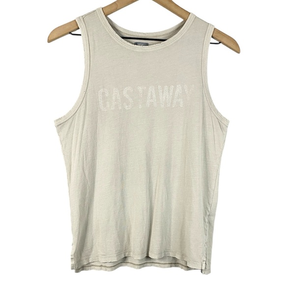 aerie Tops - Aerie Women’s Beige Distressed ‘Castaway’ Graphic Tank Top Size Extra Small